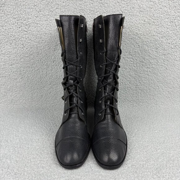 Michael Kors Boots Womens 9.5 Shoes Black Woodley Wedge Combat Moto Biker Calf - Picture 4 of 14